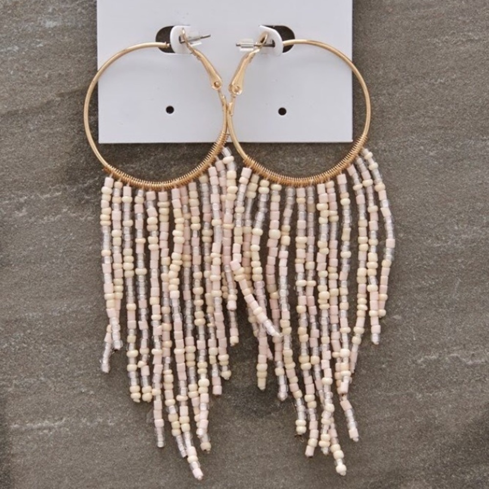 NWT•Boho Chic Beaded Fringe Hoop Earrings•NWT•